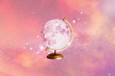 Aesthetic pink globe background, dreamy sky design