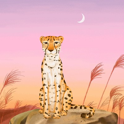 Wild cheetah background, cute animal nature illustration