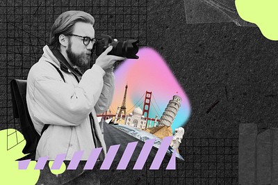 Photographer travel the world, creative remix, editable design