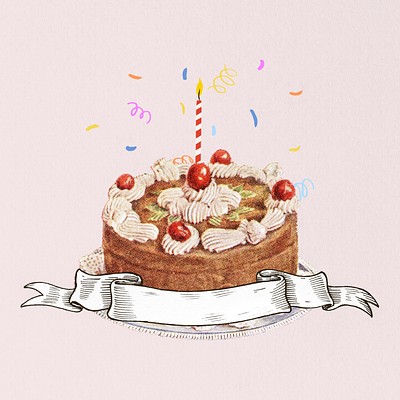 Vintage birthday cake, editable celebration graphic. Remixed by rawpixel.