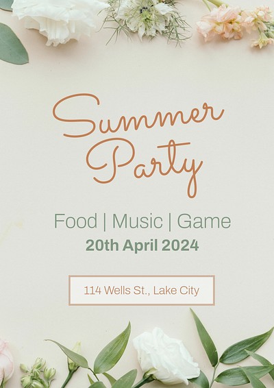 Summer party poster template, editable text and design