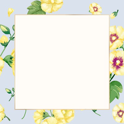 Editable floral frame, watercolor yellow hollyhocks design