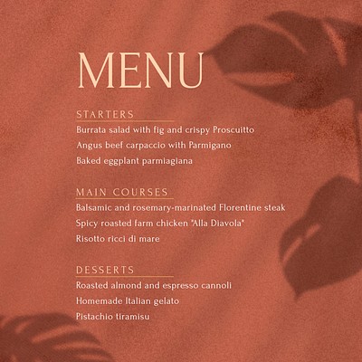 Menu Instagram post template, editable text