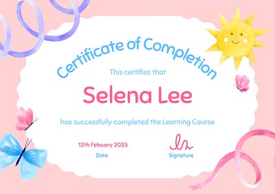 Certificate of completion template, editable design