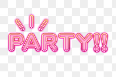 Party word sticker png element, editable  pink neon font design