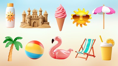 Editable 3D summer cartoon design element set