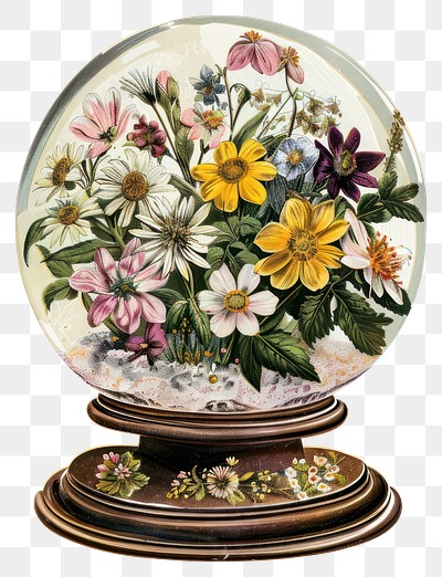 PNG Vintage floral glass dome illustration