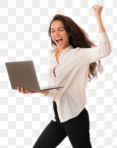 PNG Excited woman with laptop success