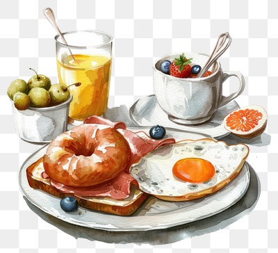 PNG Delicious breakfast watercolor illustration