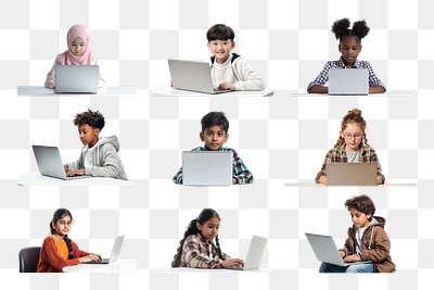 PNG children online learning set, transparent background