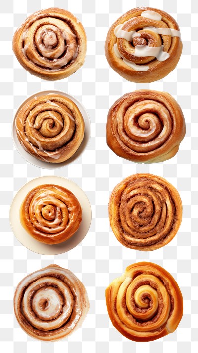 PNG cinnamon roll top view set, transparent background