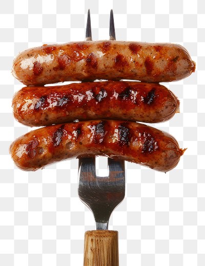 PNG Grilled sausages on a fork