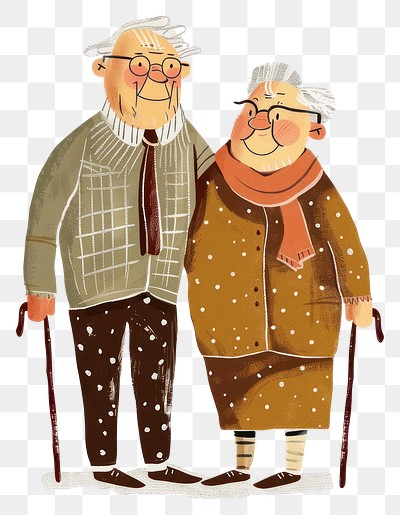 PNG Elderly couple winter illustration