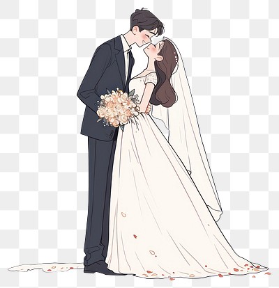 PNG Romantic wedding couple illustration