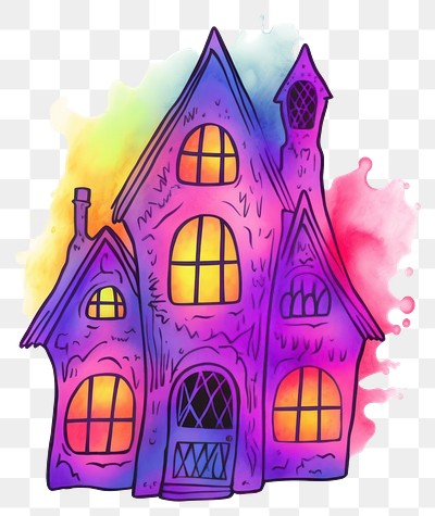 PNG Colorful haunted house illustration