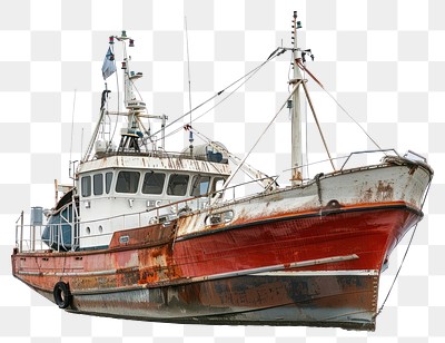 PNG Rustic fishing boat isolated white