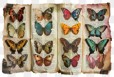 PNG Colorful butterflies on vintage pages