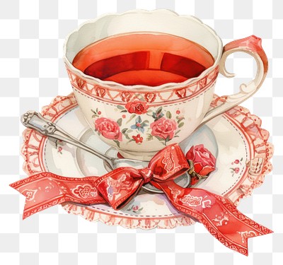 PNG  Vintage floral teacup illustration