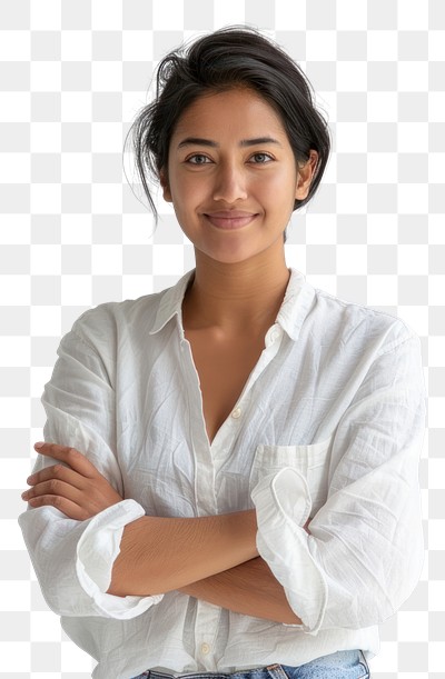 PNG Confident woman in white shirt