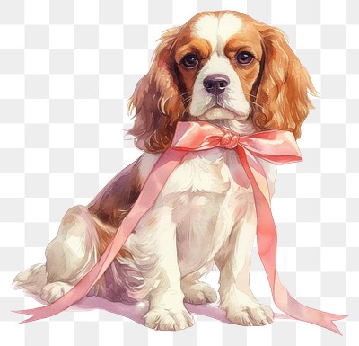 PNG  Adorable dog with pink ribbon