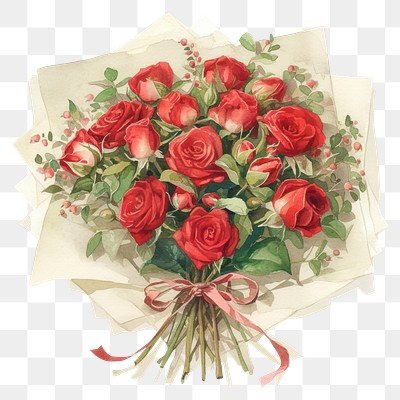 PNG  Elegant watercolor red rose bouquet