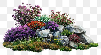 PNG  Colorful garden with blooming flowers