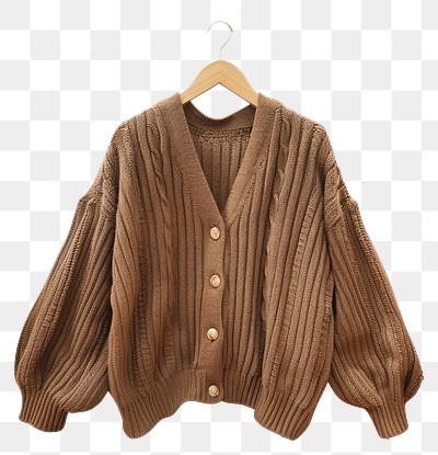 PNG  Cozy brown knit cardigan sweater