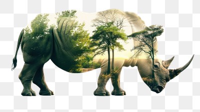 PNG  Rhino silhouette with nature overlay