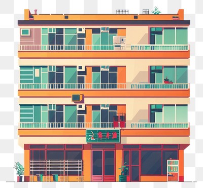 PNG Colorful urban apartment building illustration