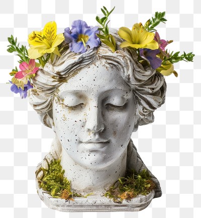 PNG Floral statue head art