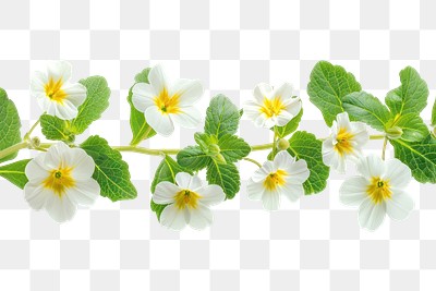 PNG White flowers green leaves branch