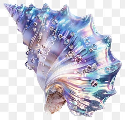 PNG Iridescent seashell with sparkling gems