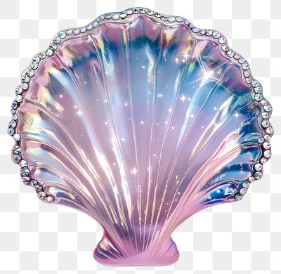 PNG Iridescent seashell with sparkling rhinestones