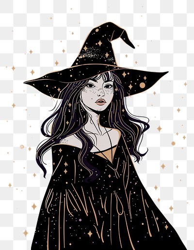 PNG Enchanting witch illustration with stars