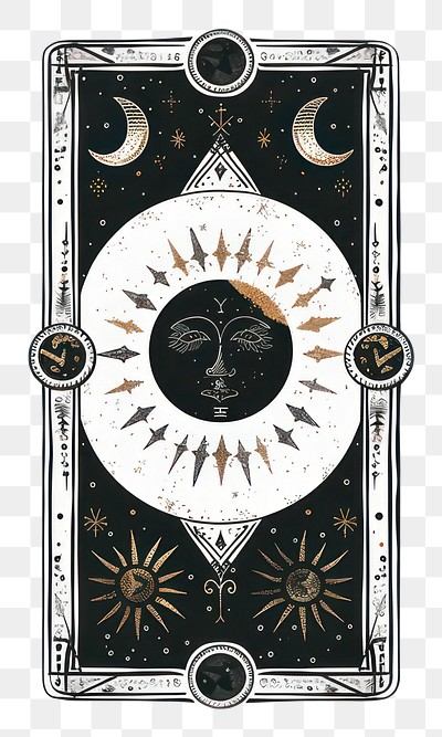 PNG Mystical tarot card with celestial symbols