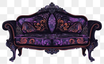 PNG Elegant vintage ornate purple sofa