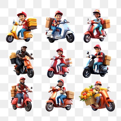 PNG 3D delivery rider element set, transparent background