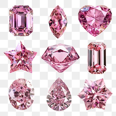 PNG pink diamond element set, transparent background