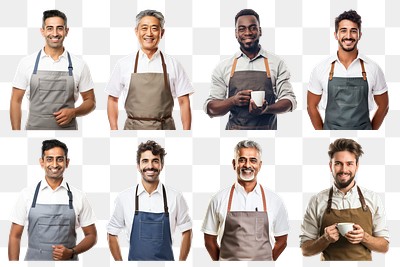 PNG diverse male barista set, transparent background