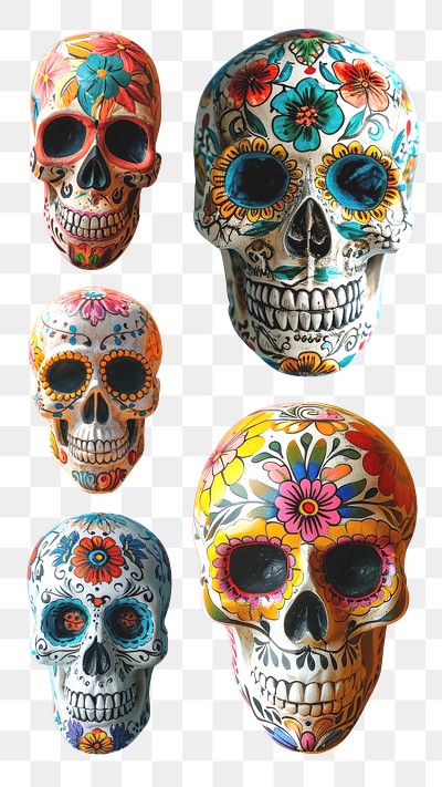 PNG cinco de mayo skull element set, transparent background