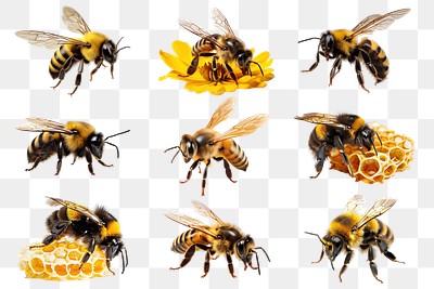 PNG honey bee element set, transparent background