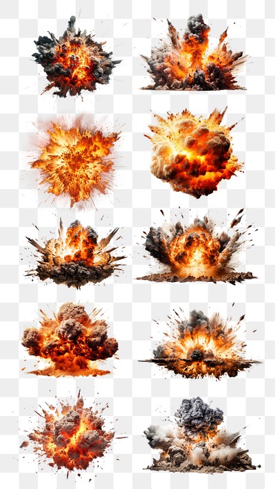 PNG fire explosion effect design element set, transparent background