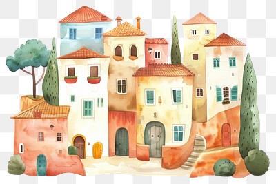 PNG Charming Mediterranean village illustration