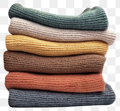 PNG Colorful stacked knitted sweaters