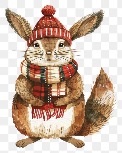 PNG Adorable squirrel wearing winter accessories