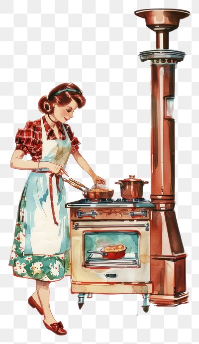 PNG Vintage woman cooking illustration