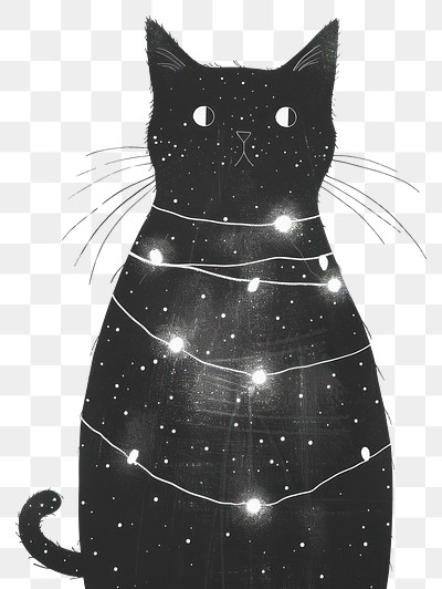 PNG Cat wrapped in fairy lights