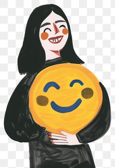 PNG Happy woman holding smiley