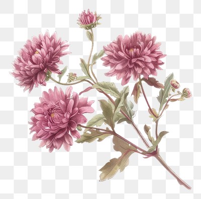 PNG  Vintage pink chrysanthemum floral illustration