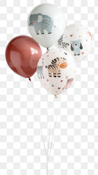 PNG Colorful animal-themed party balloons